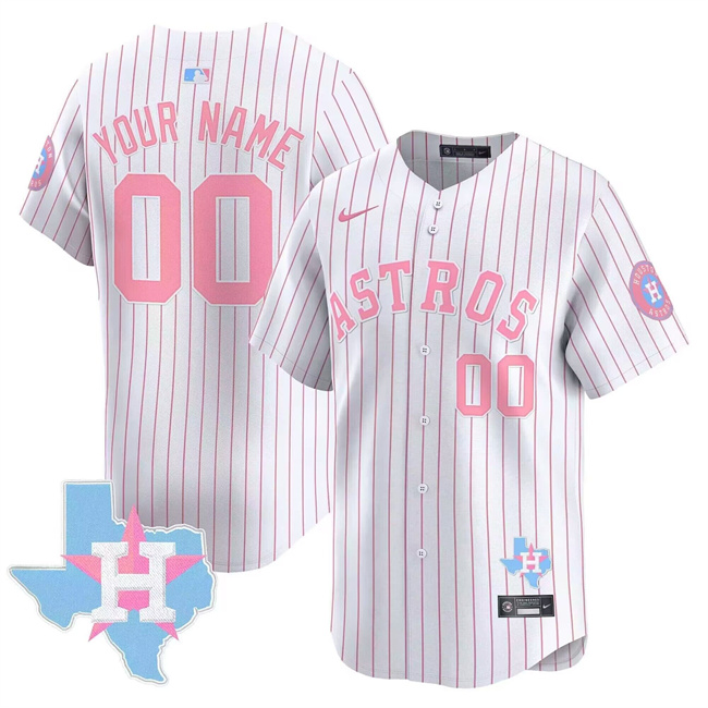 Men's Houston Astros ACTIVE PLAYER Custom Pinstripe Bubblegum Pink Limited Stitched Baseball Jersey Men's Houston Astros ACTIVE PLAYER Custom Pinstripe Bubblegum Pink Limited Stitched Baseball Jersey
